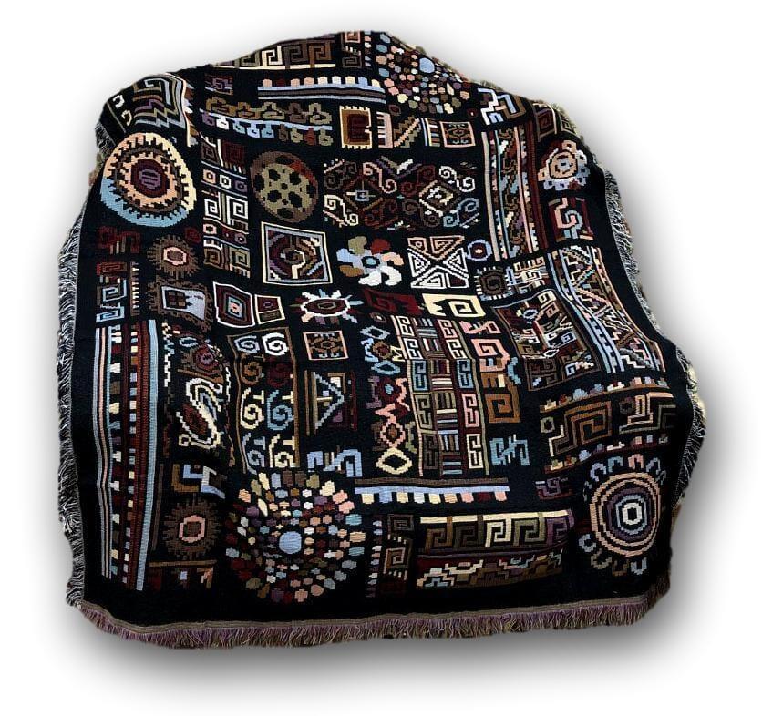 DaDa Bedding Elegant Tapestry Throw Blanket, Ethnic Ornaments Geometric Black - 50” x 60” (7174) DaDalogy Bedding Collection