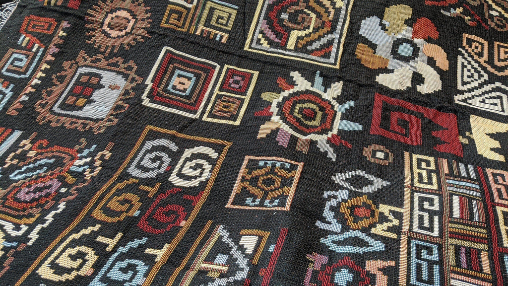 DaDa Bedding Elegant Tapestry Throw Blanket, Ethnic Ornaments Geometric Black - 50” x 60” (7174) DaDalogy Bedding Collection