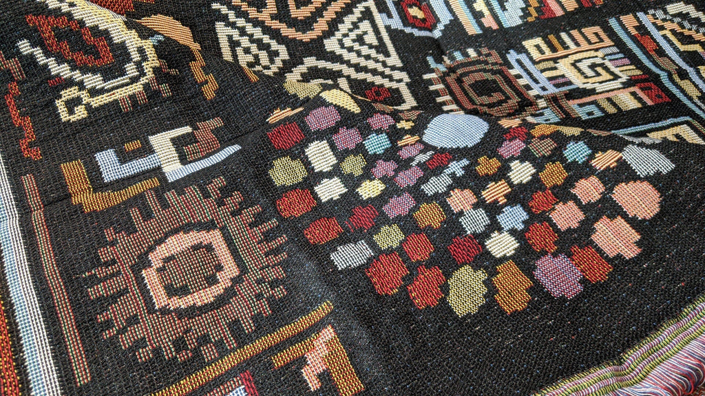 DaDa Bedding Elegant Tapestry Throw Blanket, Ethnic Ornaments Geometric Black - 50” x 60” (7174) DaDalogy Bedding Collection