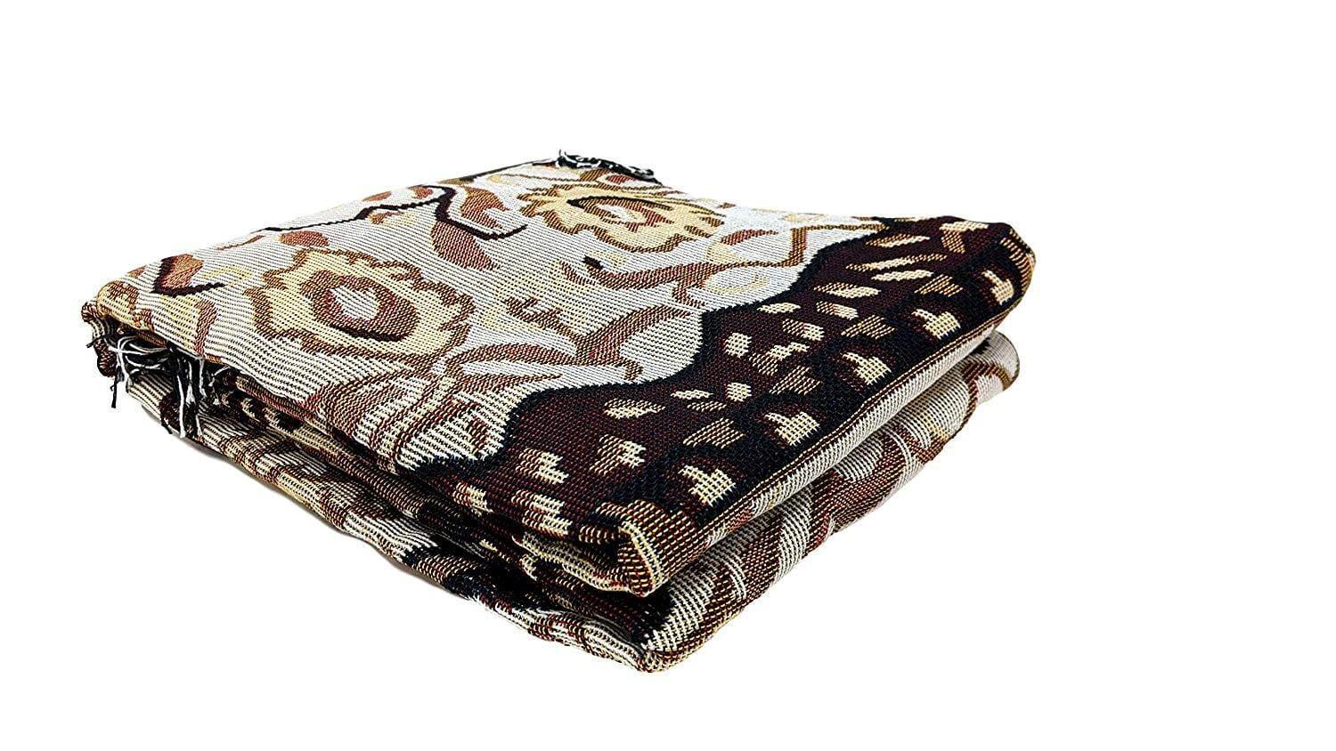 DaDa Bedding Elegant Tapestry Throw Blanket, Golden Persian Style Rug Ornate Floral - 50” x 60” (7175) DaDalogy Bedding Collection