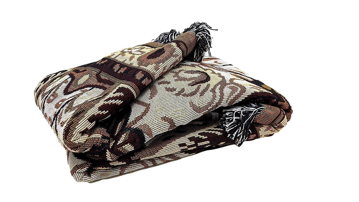 DaDa Bedding Elegant Tapestry Throw Blanket, Golden Persian Style Rug Ornate Floral - 50” x 60” (7175) DaDalogy Bedding Collection
