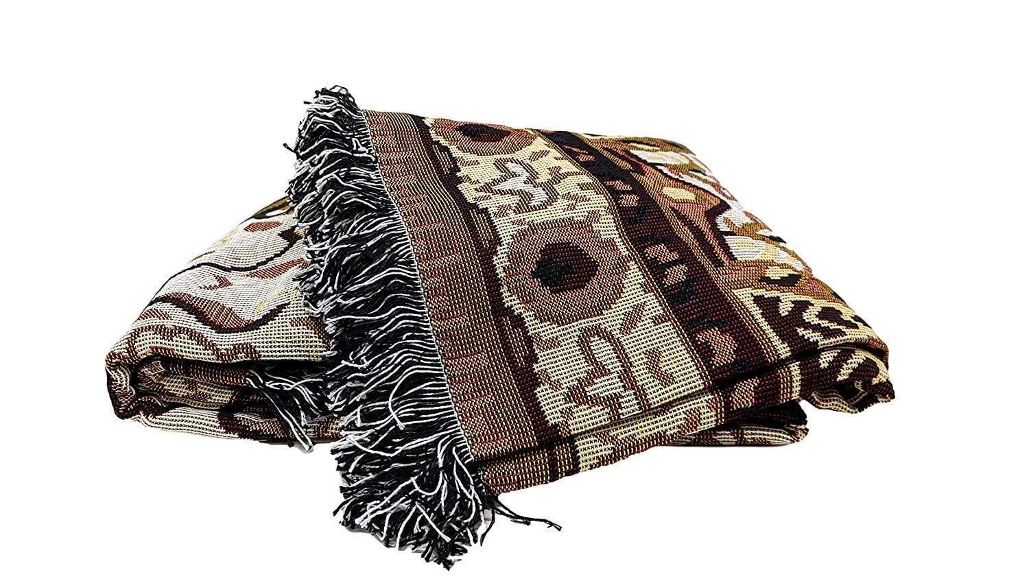 DaDa Bedding Elegant Tapestry Throw Blanket, Golden Persian Style Rug Ornate Floral - 50” x 60” (7175) DaDalogy Bedding Collection