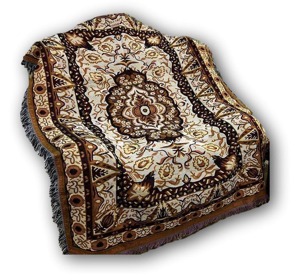 DaDa Bedding Elegant Tapestry Throw Blanket, Golden Persian Style Rug Ornate Floral - 50” x 60” (7175) DaDalogy Bedding Collection