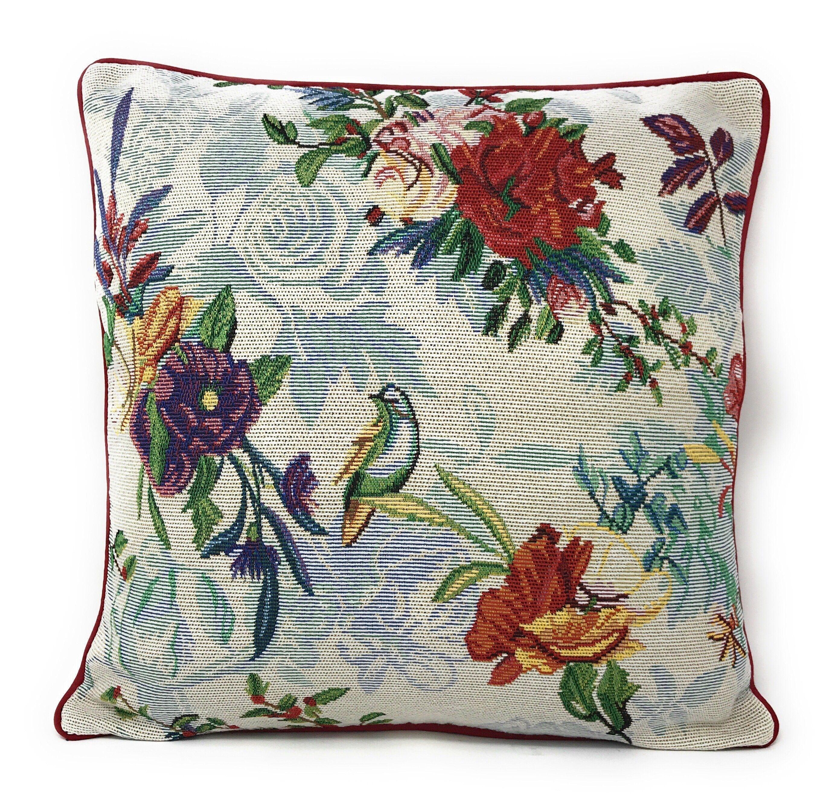 DaDa Bedding Elegant Tropical Paradise Birds Floral Tapestry Throw Pillow Covers 16" (18116) DaDalogy Bedding Collection