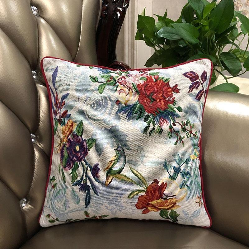 DaDa Bedding Elegant Tropical Paradise Birds Floral Tapestry Throw Pillow Covers 16" (18116) DaDalogy Bedding Collection