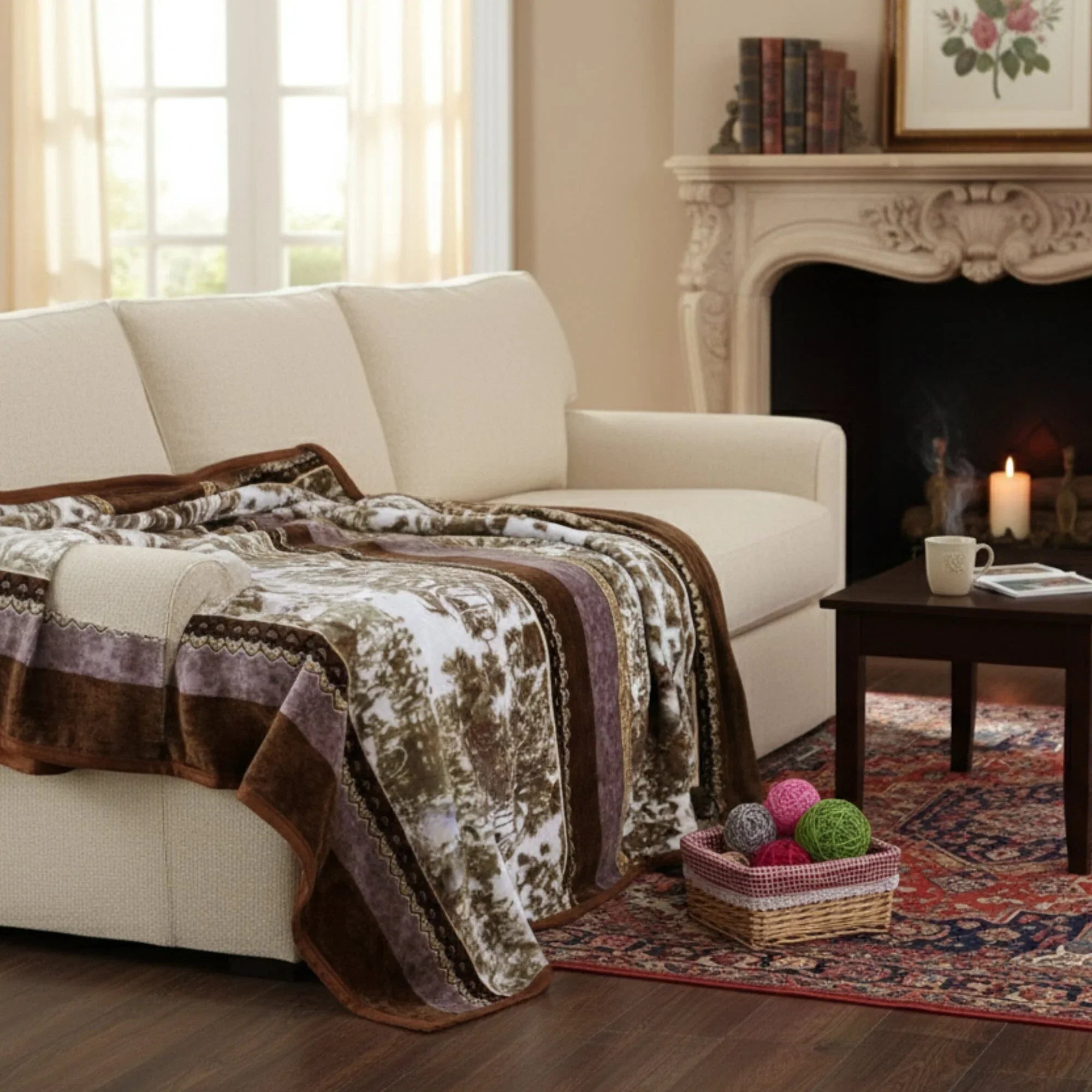 DaDa Bedding Elegant Twilight Lavender Brown Floral Flannel Mink Fleece Throw Blanket (XY9879) DaDalogy Bedding Collection