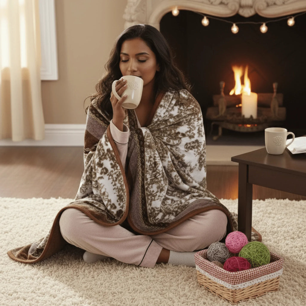 DaDa Bedding Elegant Twilight Lavender Brown Floral Flannel Mink Fleece Throw Blanket (XY9879) DaDalogy Bedding Collection