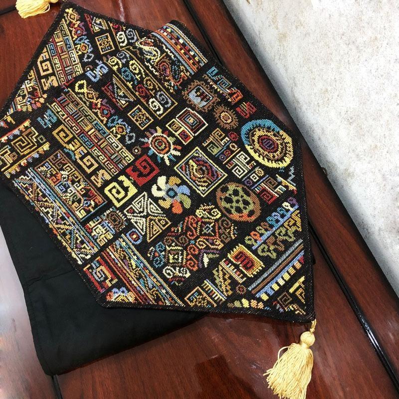 DaDa Bedding Ethnic Ornaments Geometric Black Elegant Woven Tapestry Dining Table Runner (18118) DaDalogy Bedding Collection