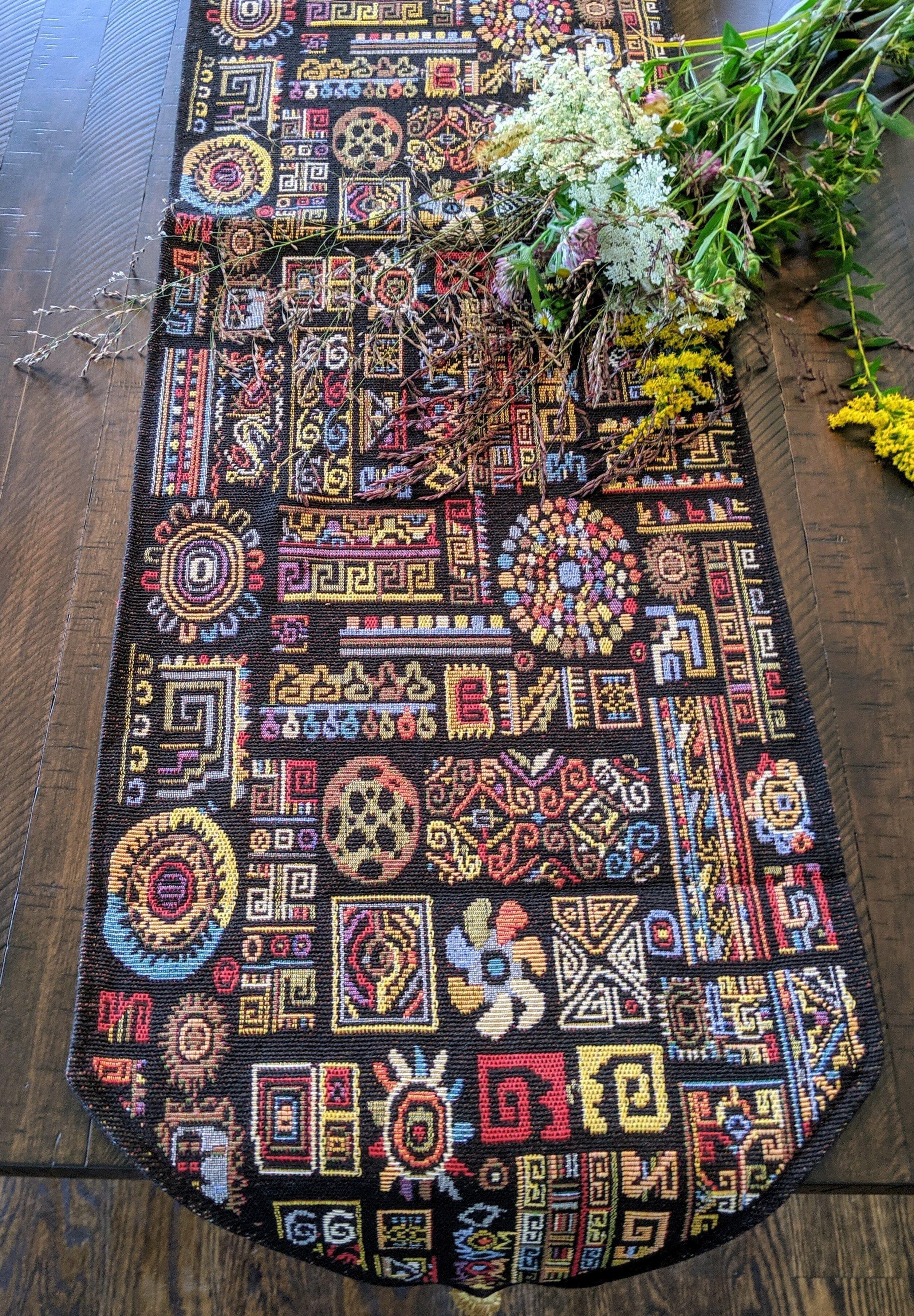 DaDa Bedding Ethnic Ornaments Geometric Black Elegant Woven Tapestry Dining Table Runner (18118) DaDalogy Bedding Collection
