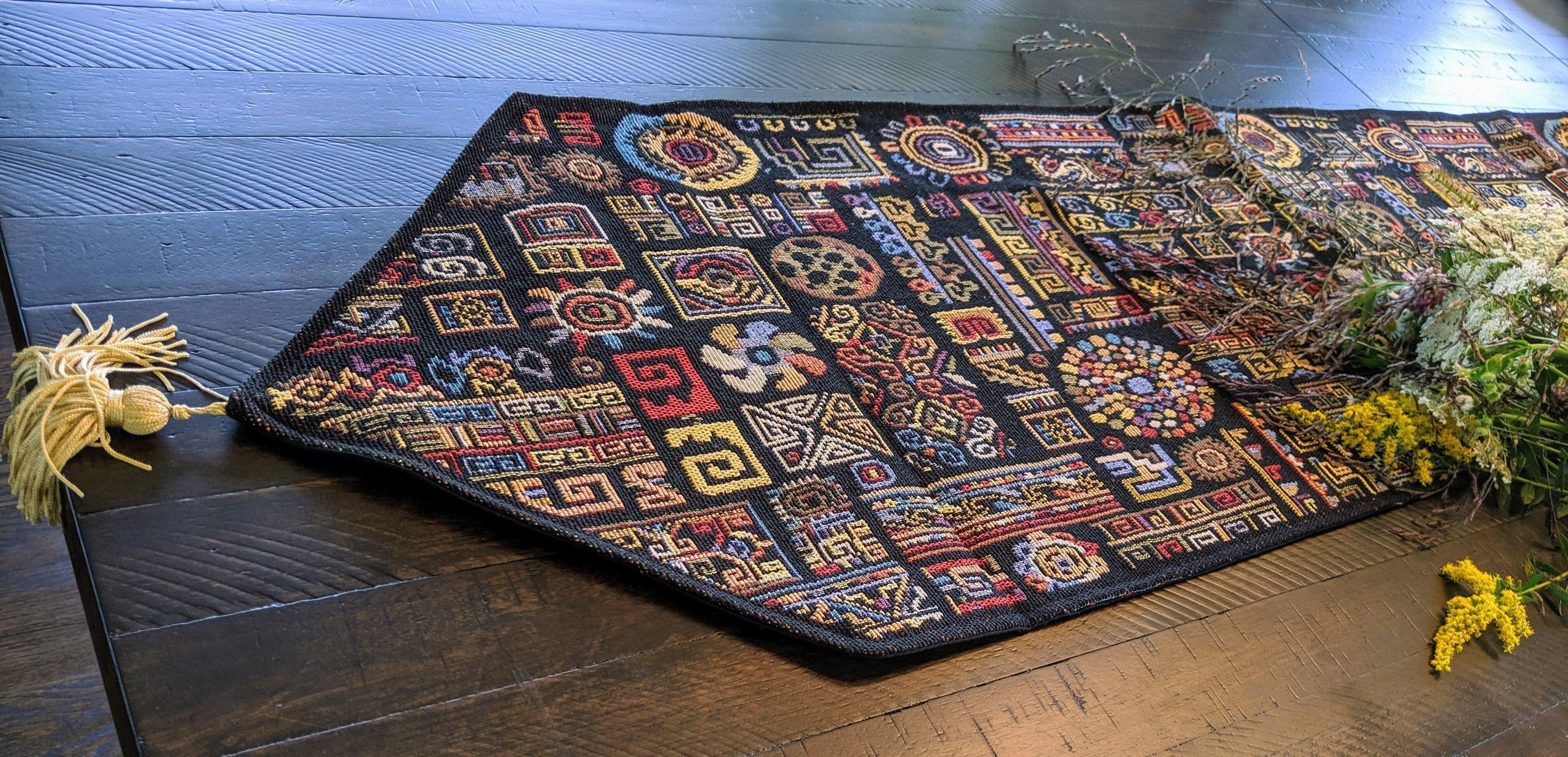 DaDa Bedding Ethnic Ornaments Geometric Black Elegant Woven Tapestry Dining Table Runner (18118) DaDalogy Bedding Collection