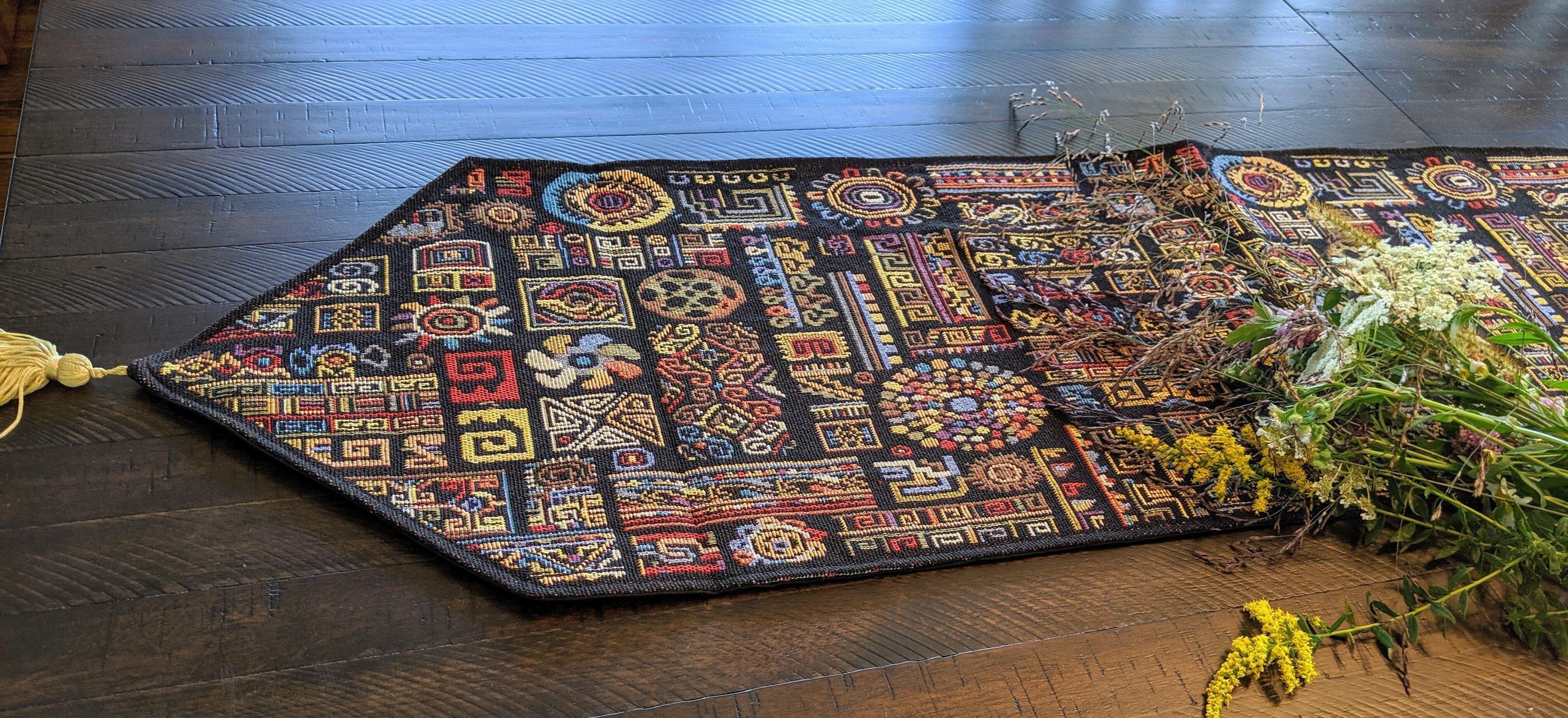 DaDa Bedding Ethnic Ornaments Geometric Black Elegant Woven Tapestry Dining Table Runner (18118) DaDalogy Bedding Collection