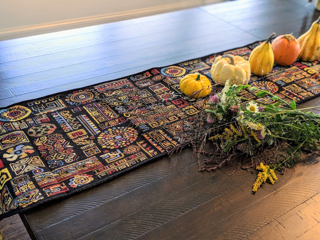 DaDa Bedding Ethnic Ornaments Geometric Black Elegant Woven Tapestry Dining Table Runner (18118) DaDalogy Bedding Collection