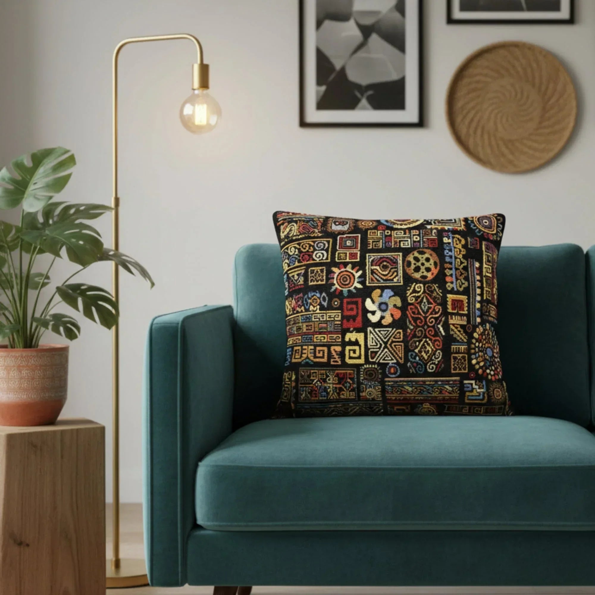 DaDa Bedding Ethnic Ornaments Geometric Black Tapestry Throw Pillow Covers 16" (18118) DaDalogy Bedding Collection