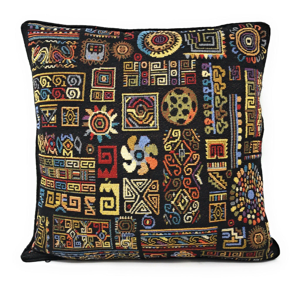 DaDa Bedding Ethnic Ornaments Geometric Black Tapestry Throw Pillow Covers 16" (18118) DaDalogy Bedding Collection