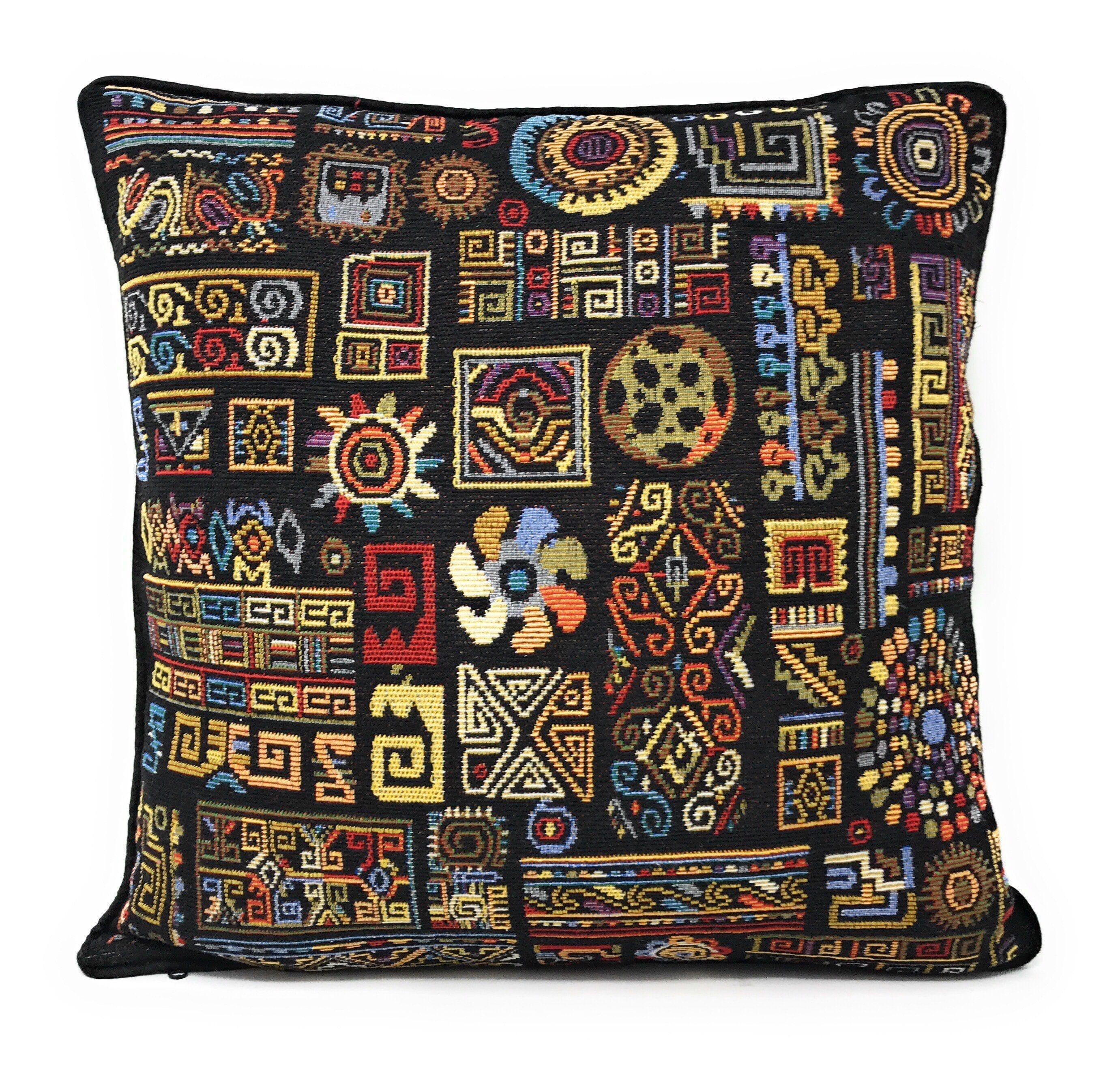 DaDa Bedding Ethnic Ornaments Geometric Black Tapestry Throw Pillow Covers 16" (18118) DaDalogy Bedding Collection