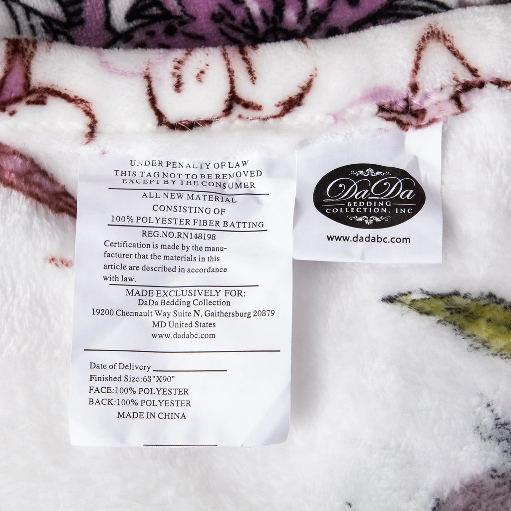 DaDa Bedding Floral Blossoms Spring Cottage Birds Soft Fleece Throw Blanket (XY1010) DaDalogy Bedding Collection