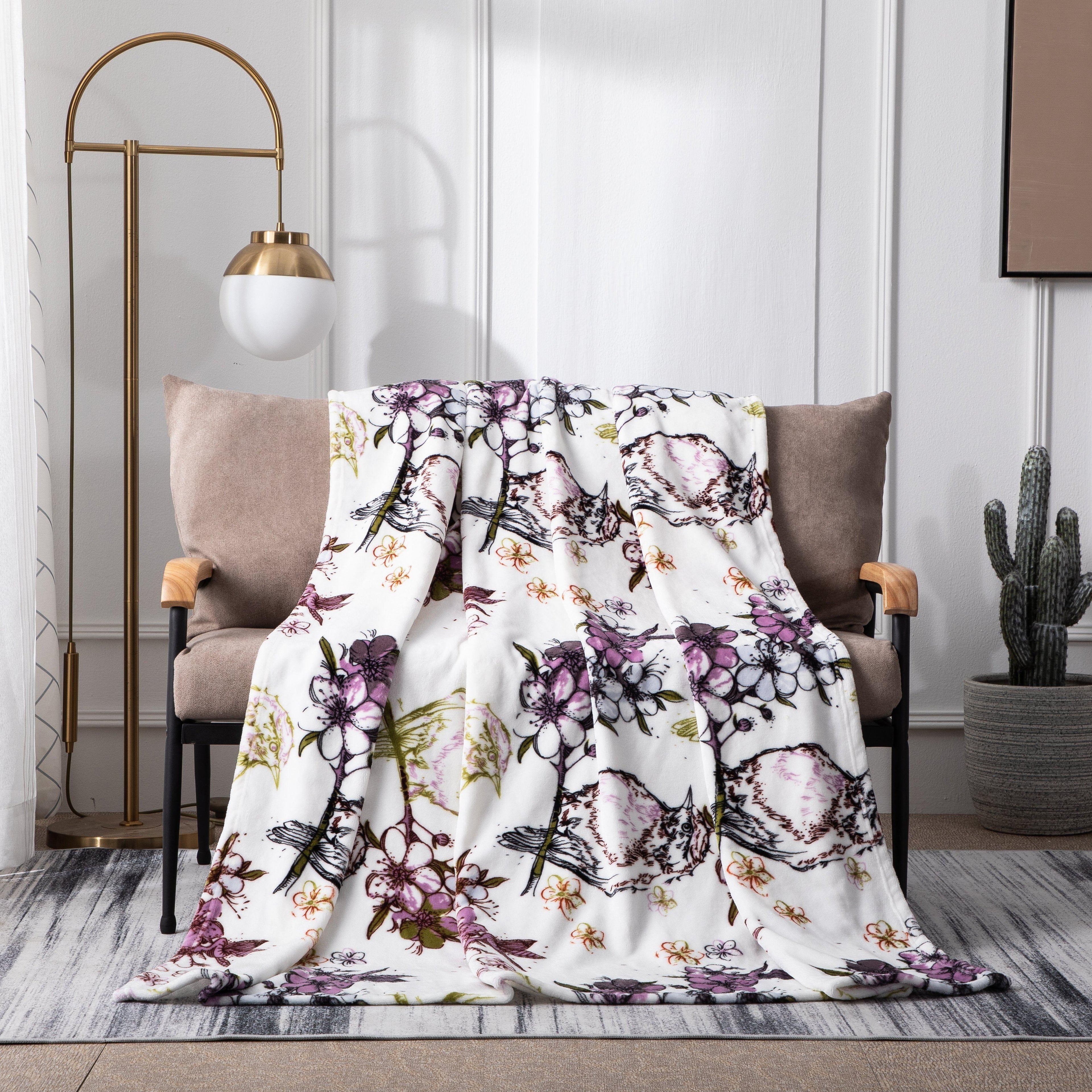 DaDa Bedding Floral Blossoms Spring Cottage Birds Soft Fleece Throw Blanket (XY1010) DaDalogy Bedding Collection