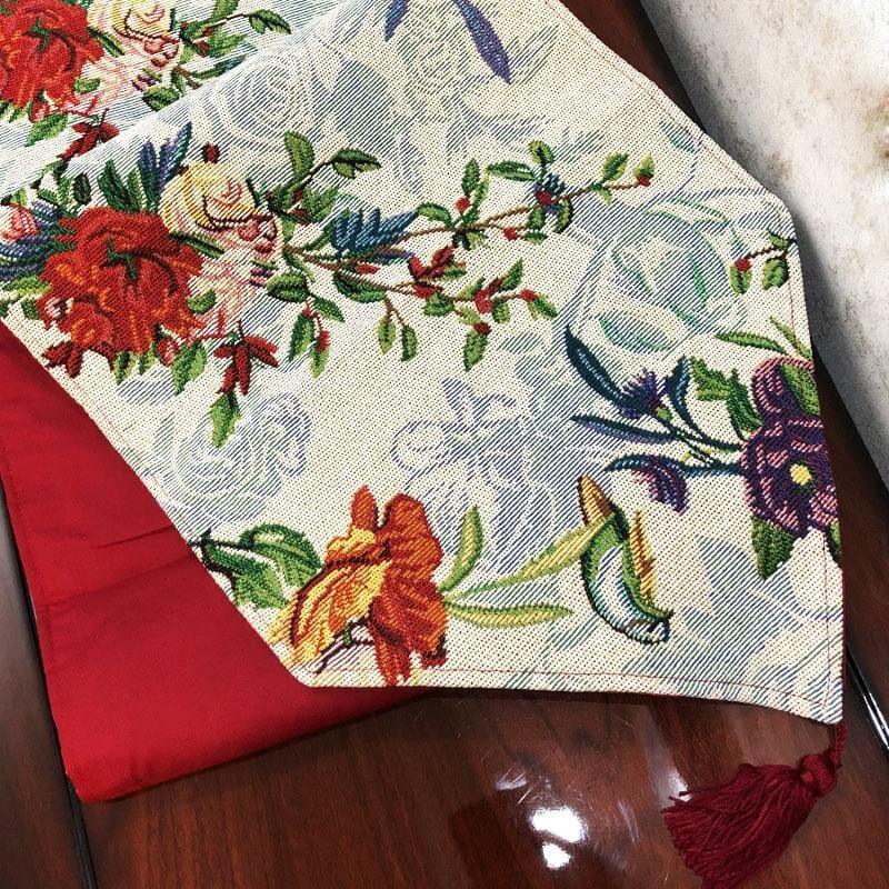 DaDa Bedding Floral Roses Tropical Paradise Birds Woven Tapestry Dining Table Runner (18116) DaDalogy Bedding Collection
