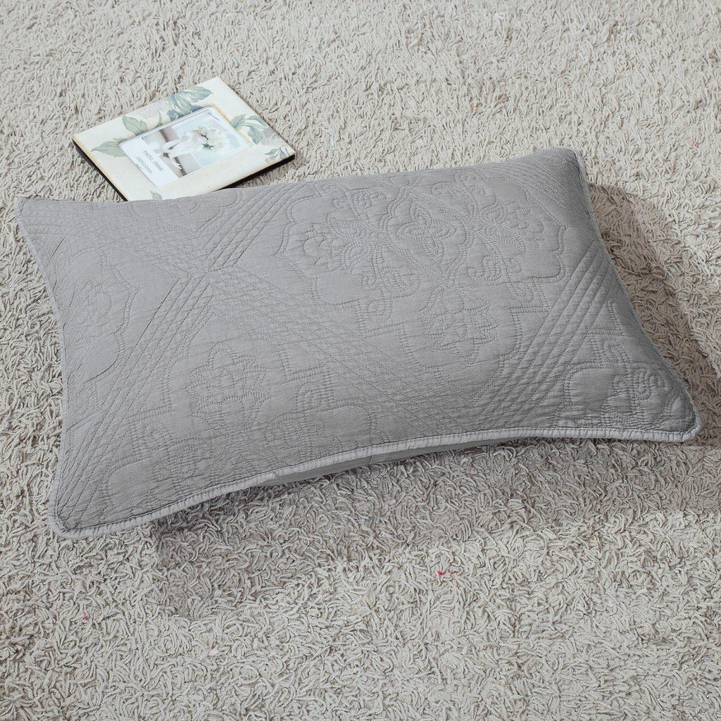 DaDa Bedding Floral Stone Wash Grey Diamond Pattern Quilted King Size Pillow Sham - 20” x 36” (JHW855) DaDalogy Bedding Collection