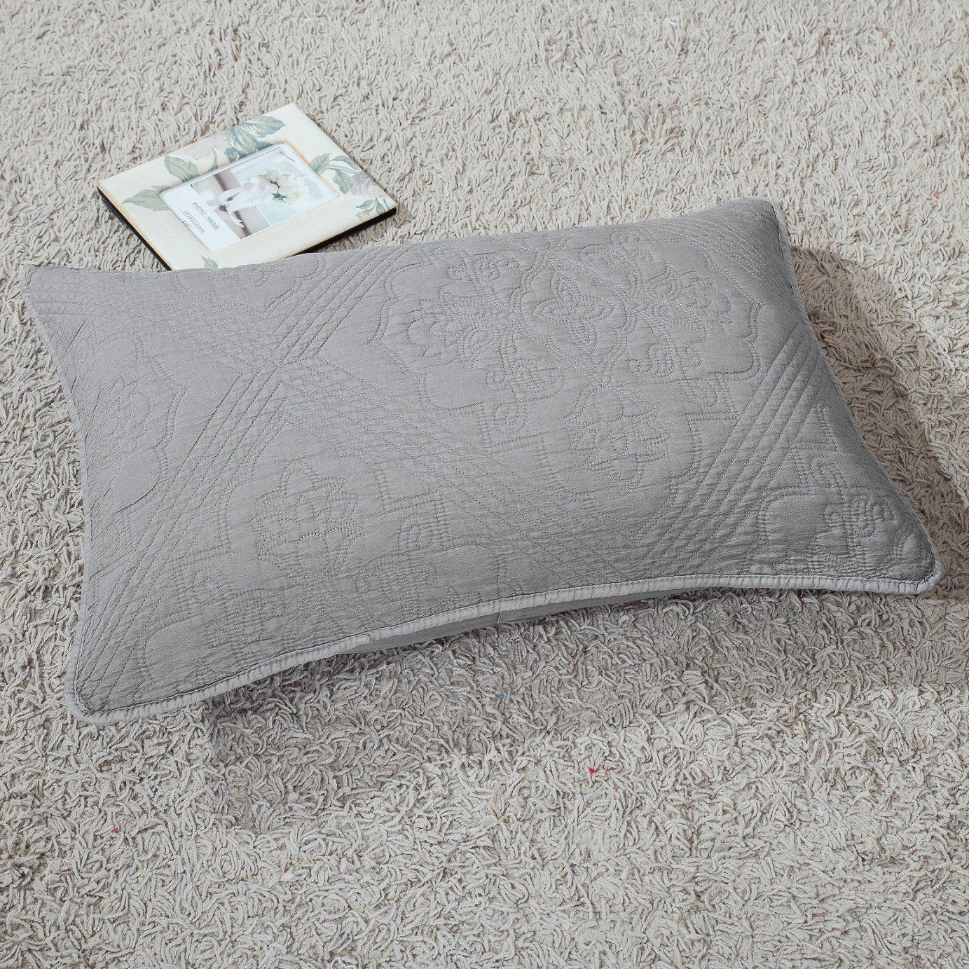 DaDa Bedding Floral Stone Wash Grey Diamond Pattern Quilted King Size Pillow Sham - 20” x 36” (JHW855) DaDalogy Bedding Collection