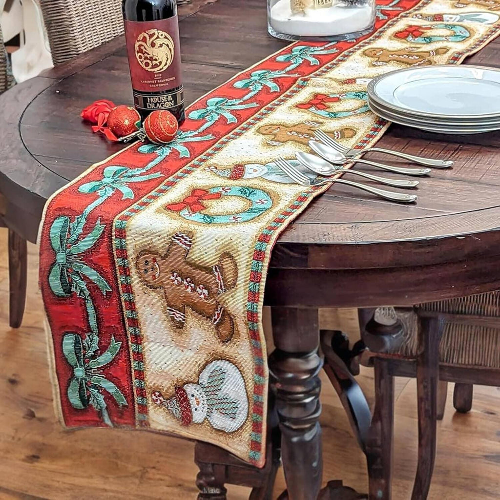 DaDa Bedding Gingerbread Snowman Holiday Woven Tapestry Dining Table Runner (12917) DaDalogy Bedding Collection