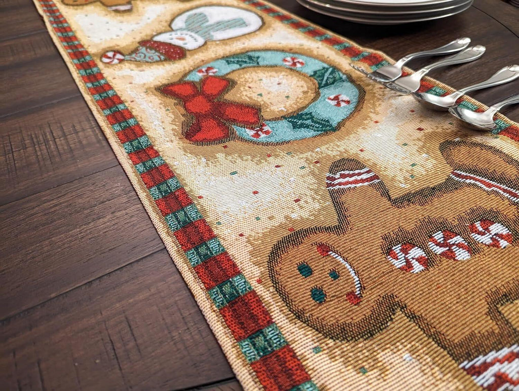 DaDa Bedding Gingerbread Snowman Holiday Woven Tapestry Dining Table Runner (12917) DaDalogy Bedding Collection