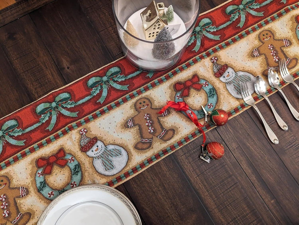 DaDa Bedding Gingerbread Snowman Holiday Woven Tapestry Dining Table Runner (12917) DaDalogy Bedding Collection