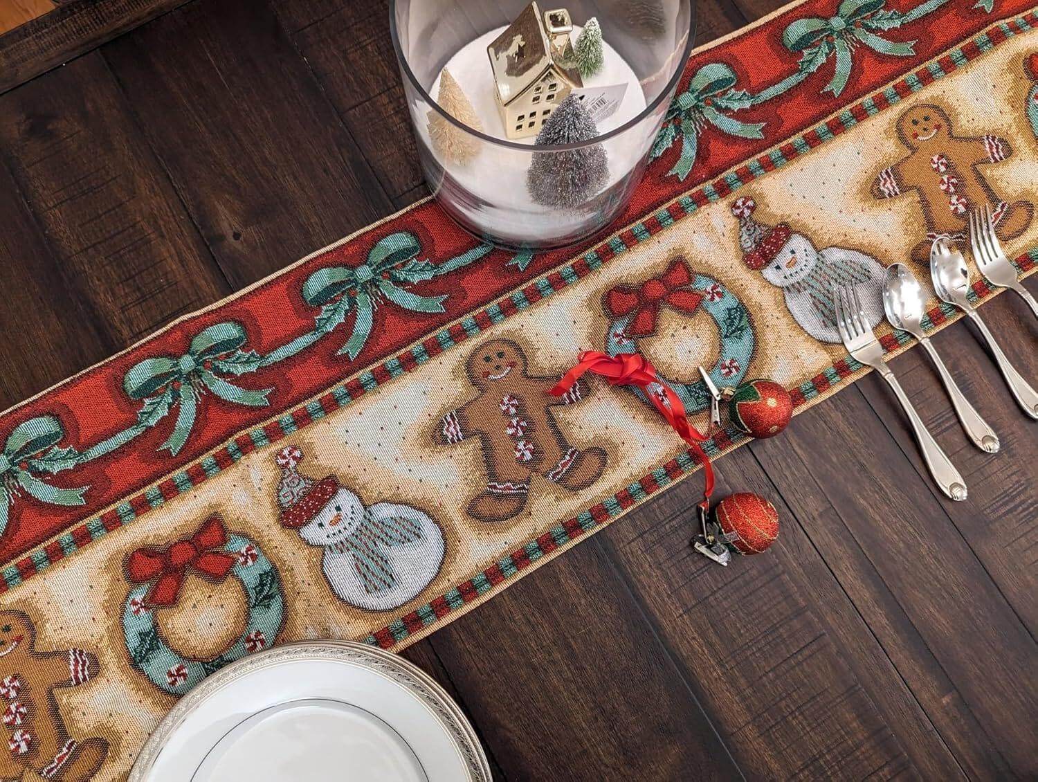 DaDa Bedding Gingerbread Snowman Holiday Woven Tapestry Dining Table Runner (12917) DaDalogy Bedding Collection