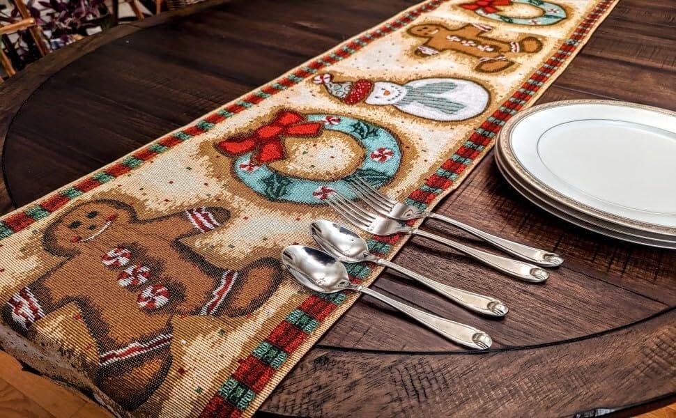 DaDa Bedding Gingerbread Snowman Holiday Woven Tapestry Dining Table Runner (12917) DaDalogy Bedding Collection