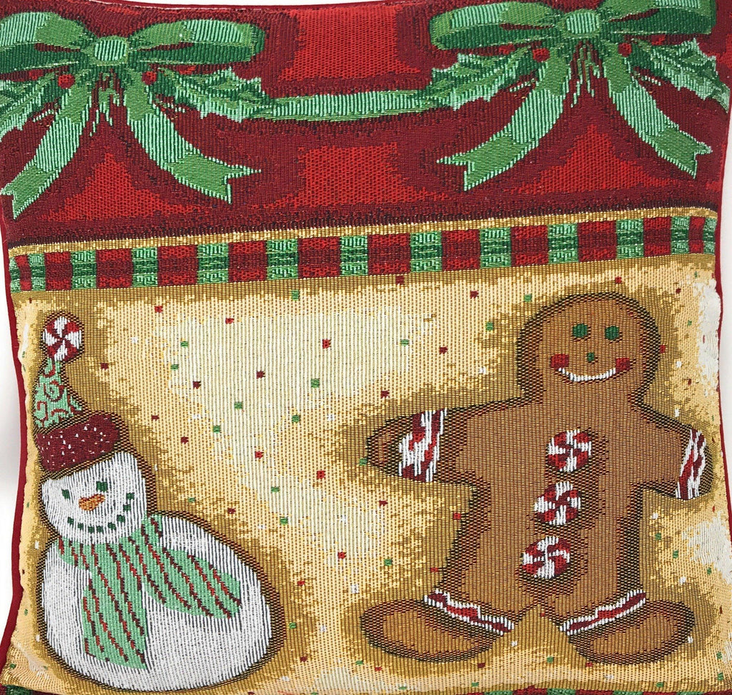 DaDa Bedding Gingerbread Snowman Woven Tapestry Throw Pillow Covers 16" x 16" (12917) DaDalogy Bedding Collection