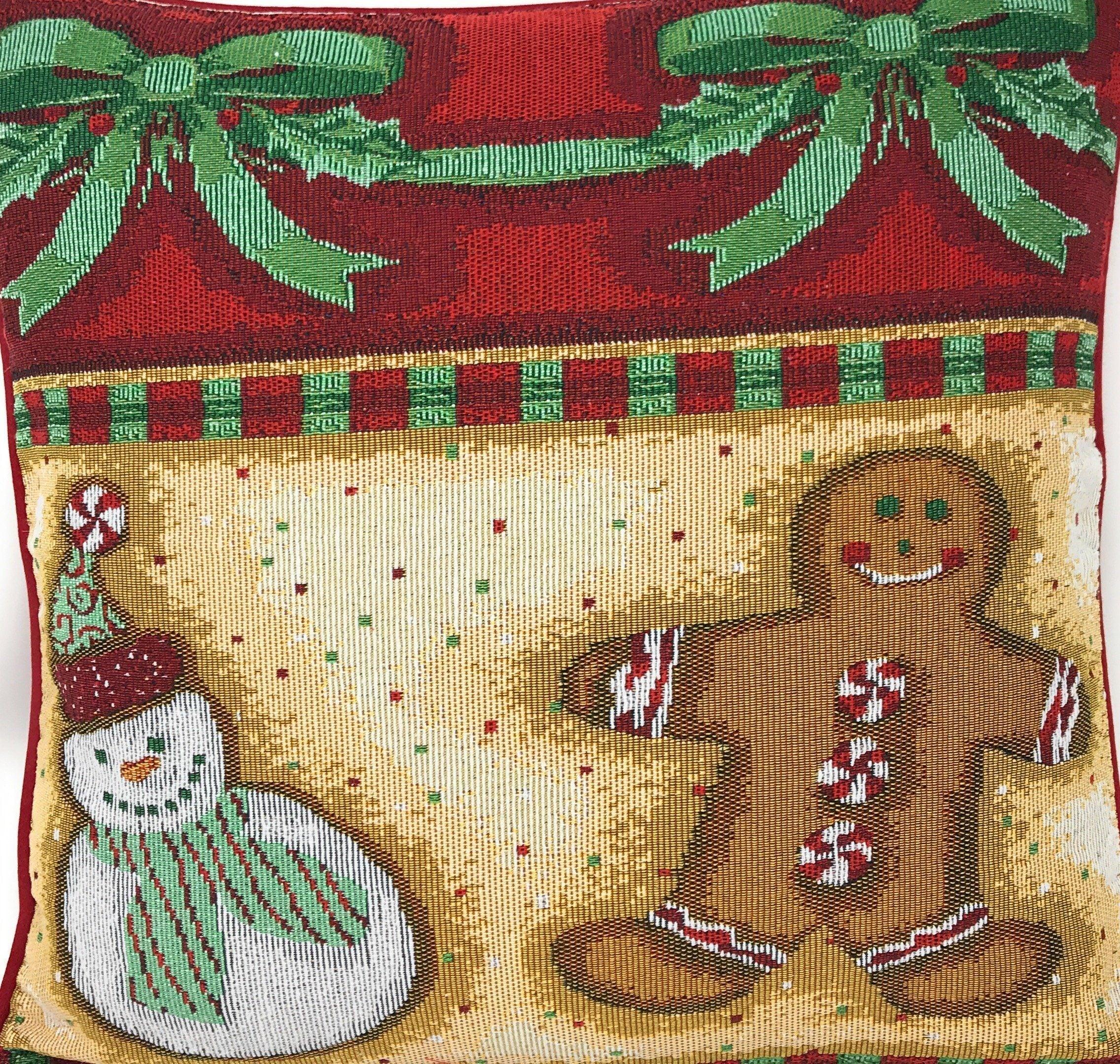 DaDa Bedding Gingerbread Snowman Woven Tapestry Throw Pillow Covers 16" x 16" (12917) DaDalogy Bedding Collection