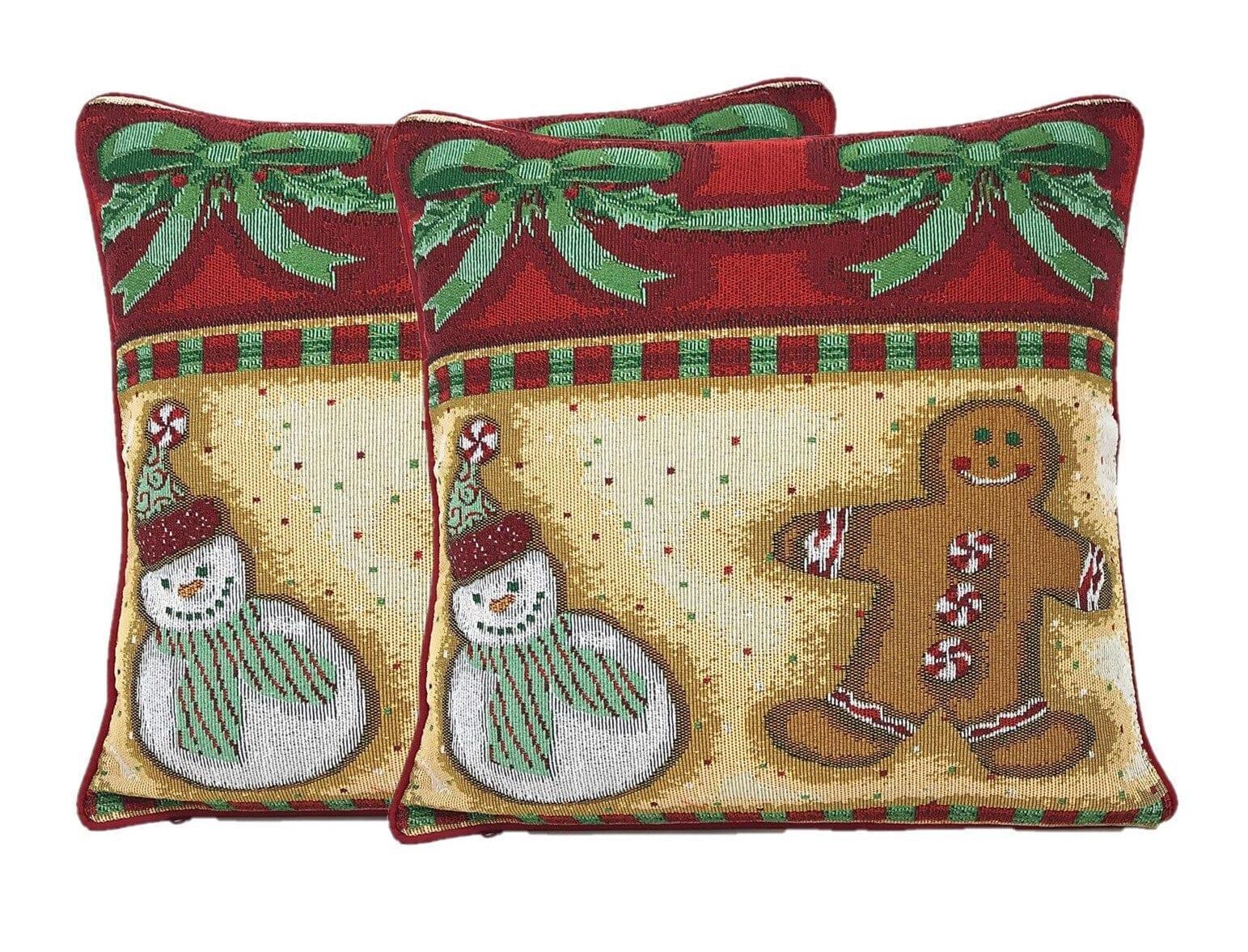 DaDa Bedding Gingerbread Snowman Woven Tapestry Throw Pillow Covers 16" x 16" (12917) DaDalogy Bedding Collection