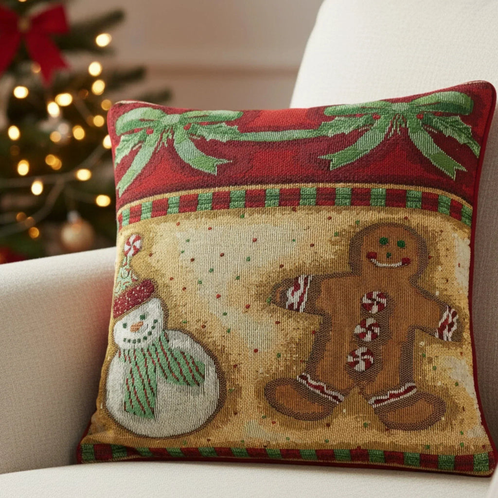 DaDa Bedding Gingerbread Snowman Woven Tapestry Throw Pillow Covers 16" x 16" (12917) DaDalogy Bedding Collection