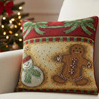 DaDa Bedding Gingerbread Snowman Woven Tapestry Throw Pillow Covers 16" x 16" (12917) DaDalogy Bedding Collection