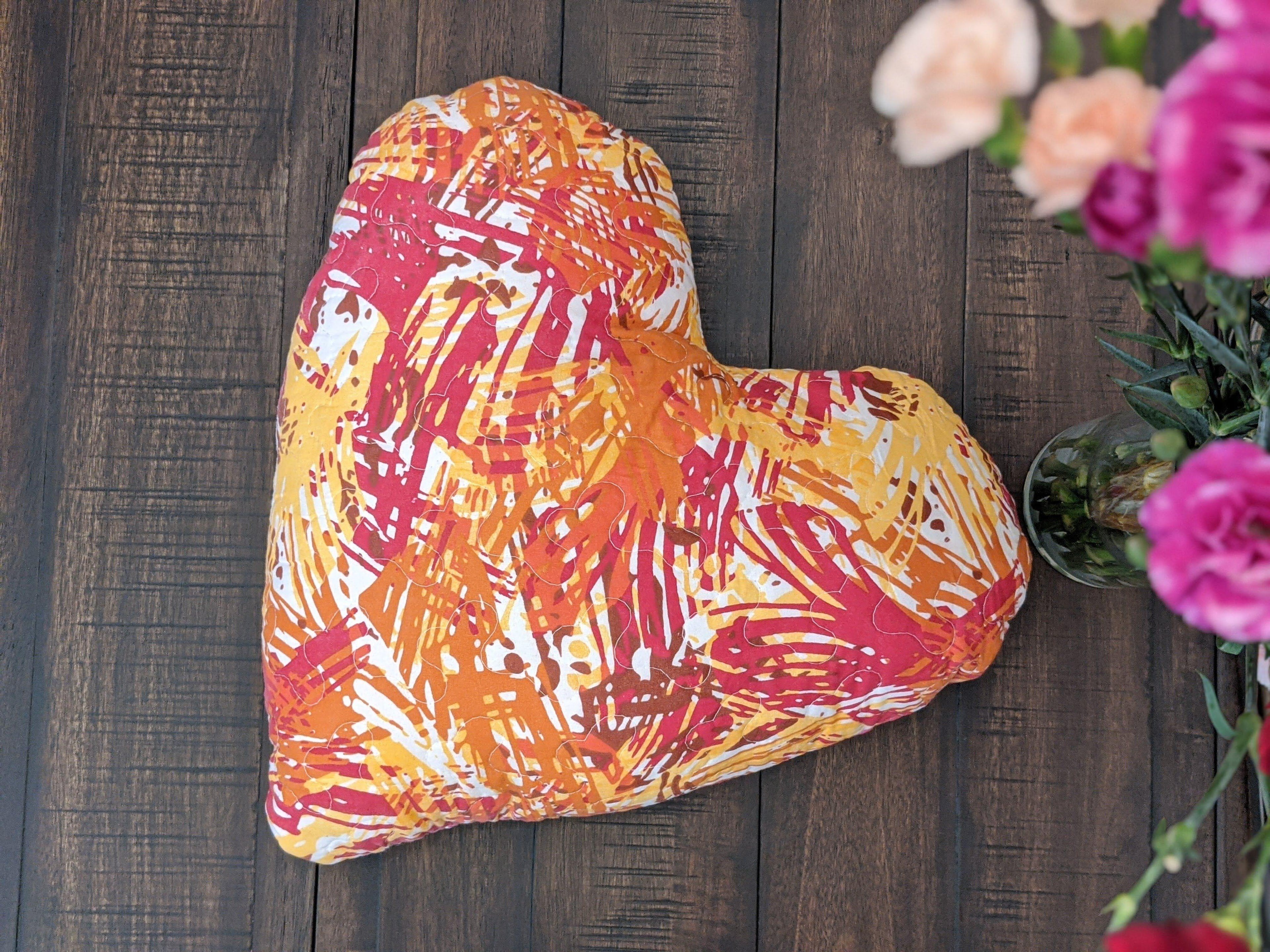 DaDa Bedding Hand-Made Sewn Marble Painted Heart Shaped Reversible Colorful Throw Pillow - 16” x 14” DaDalogy Bedding Collection
