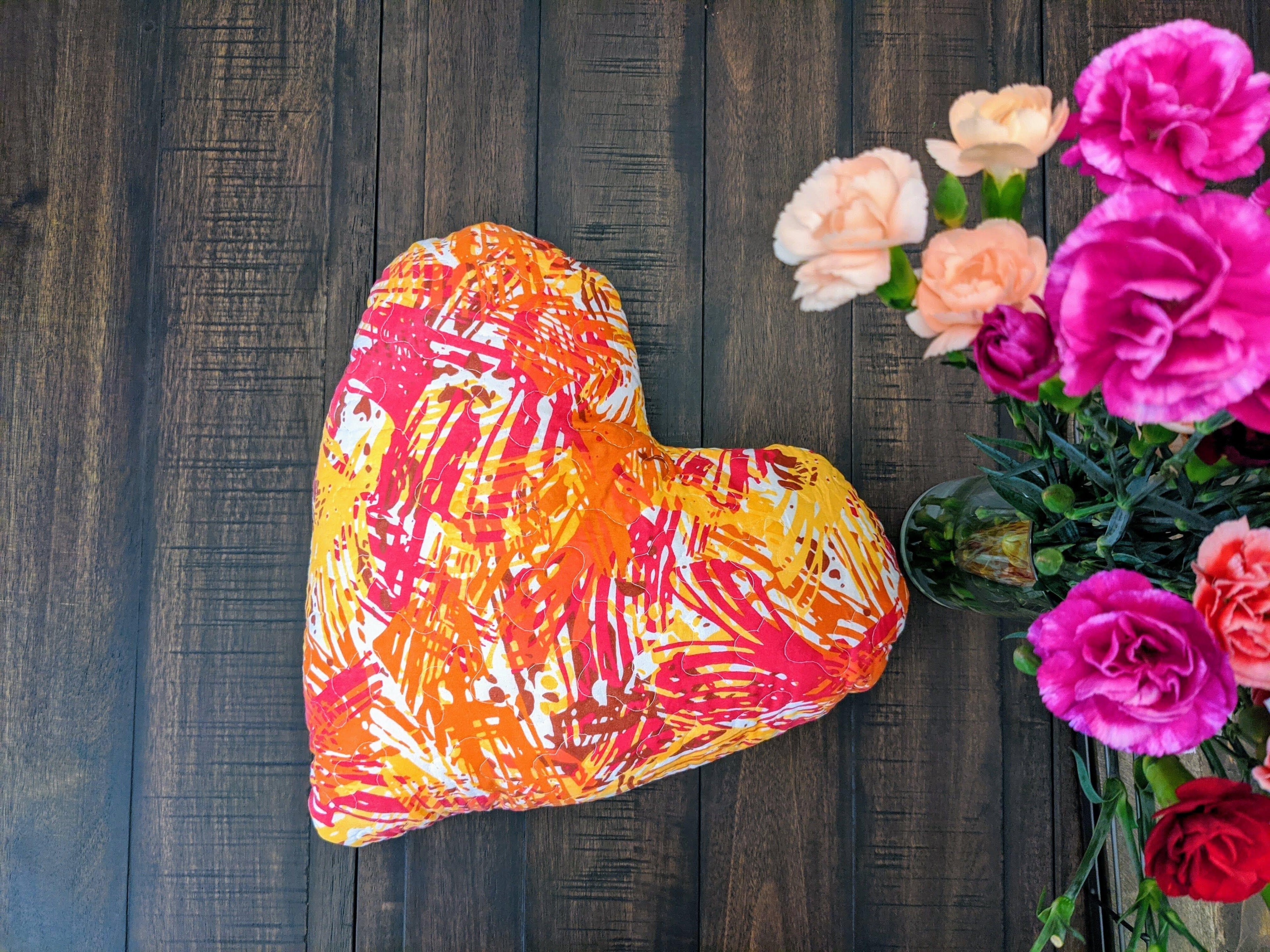 DaDa Bedding Hand-Made Sewn Marble Painted Heart Shaped Reversible Colorful Throw Pillow - 16” x 14” DaDalogy Bedding Collection