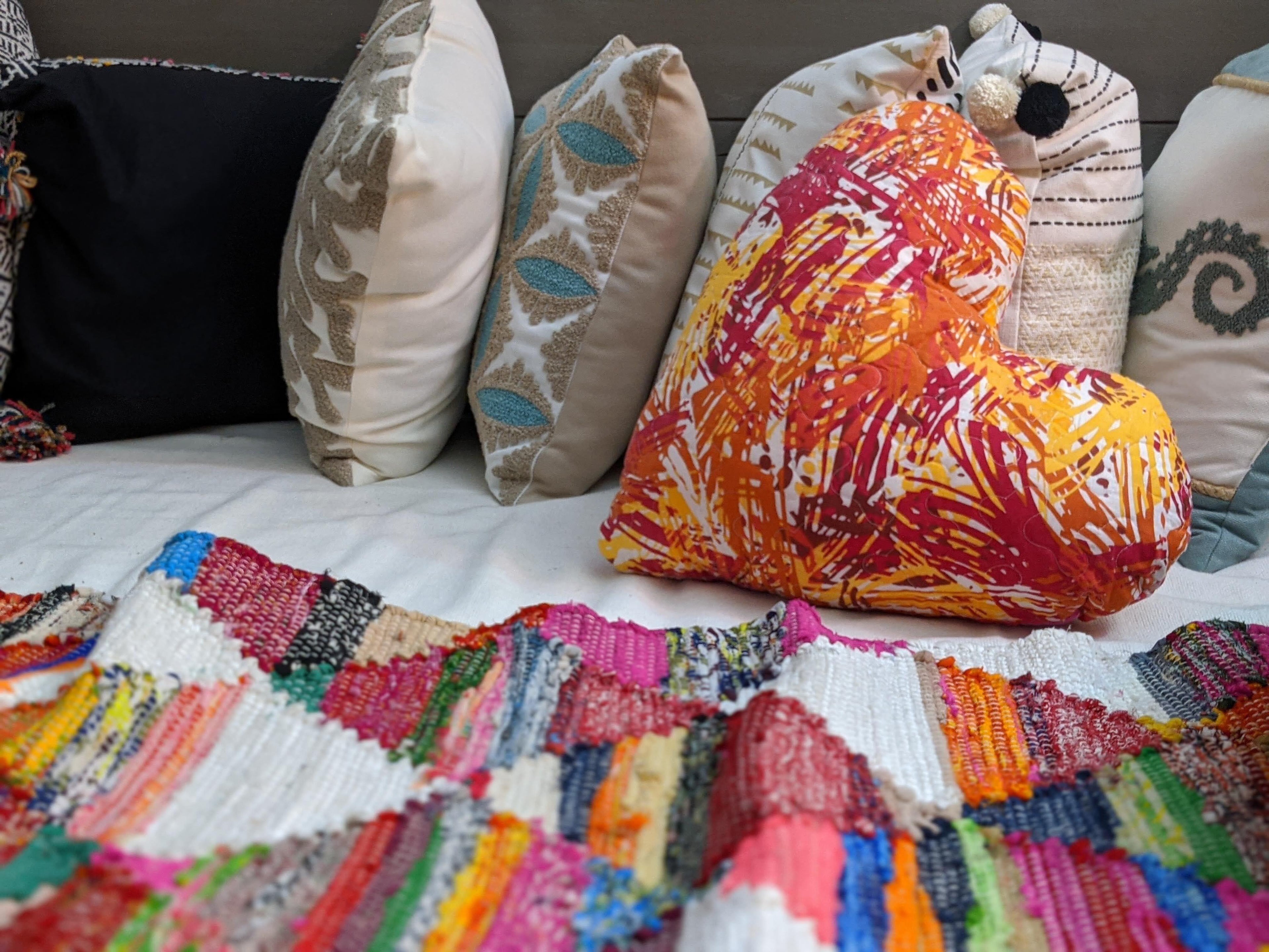 DaDa Bedding Hand-Made Sewn Marble Painted Heart Shaped Reversible Colorful Throw Pillow - 16” x 14” DaDalogy Bedding Collection