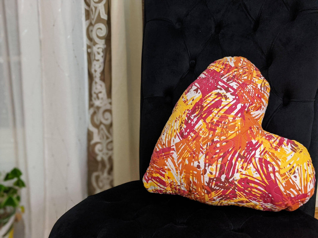 DaDa Bedding Hand-Made Sewn Marble Painted Heart Shaped Reversible Colorful Throw Pillow - 16” x 14” DaDalogy Bedding Collection