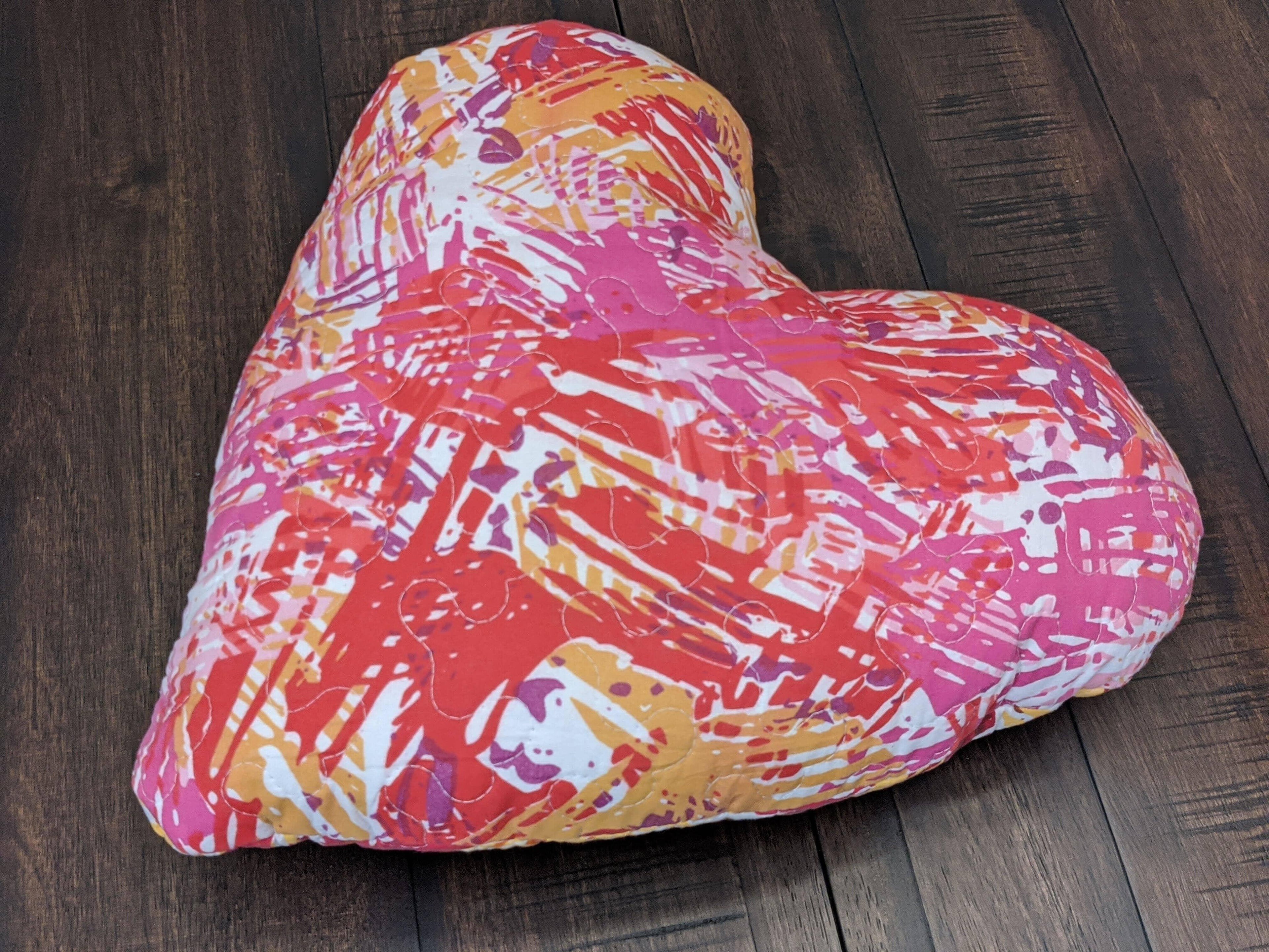 DaDa Bedding Hand-Made Sewn Marble Painted Heart Shaped Reversible Colorful Throw Pillow - 16” x 14” DaDalogy Bedding Collection