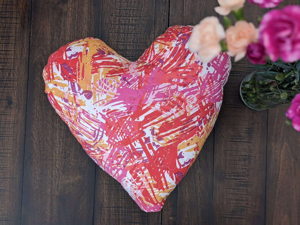 DaDa Bedding Hand-Made Sewn Marble Painted Heart Shaped Reversible Colorful Throw Pillow - 16” x 14” DaDalogy Bedding Collection