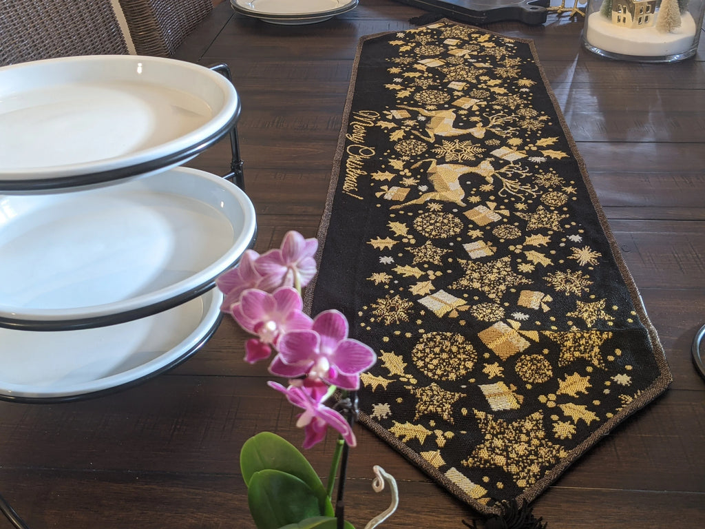 DaDa Bedding Magical Golden Reindeer Woven Tapestry Dining Table Runner (18272) DaDalogy Bedding Collection