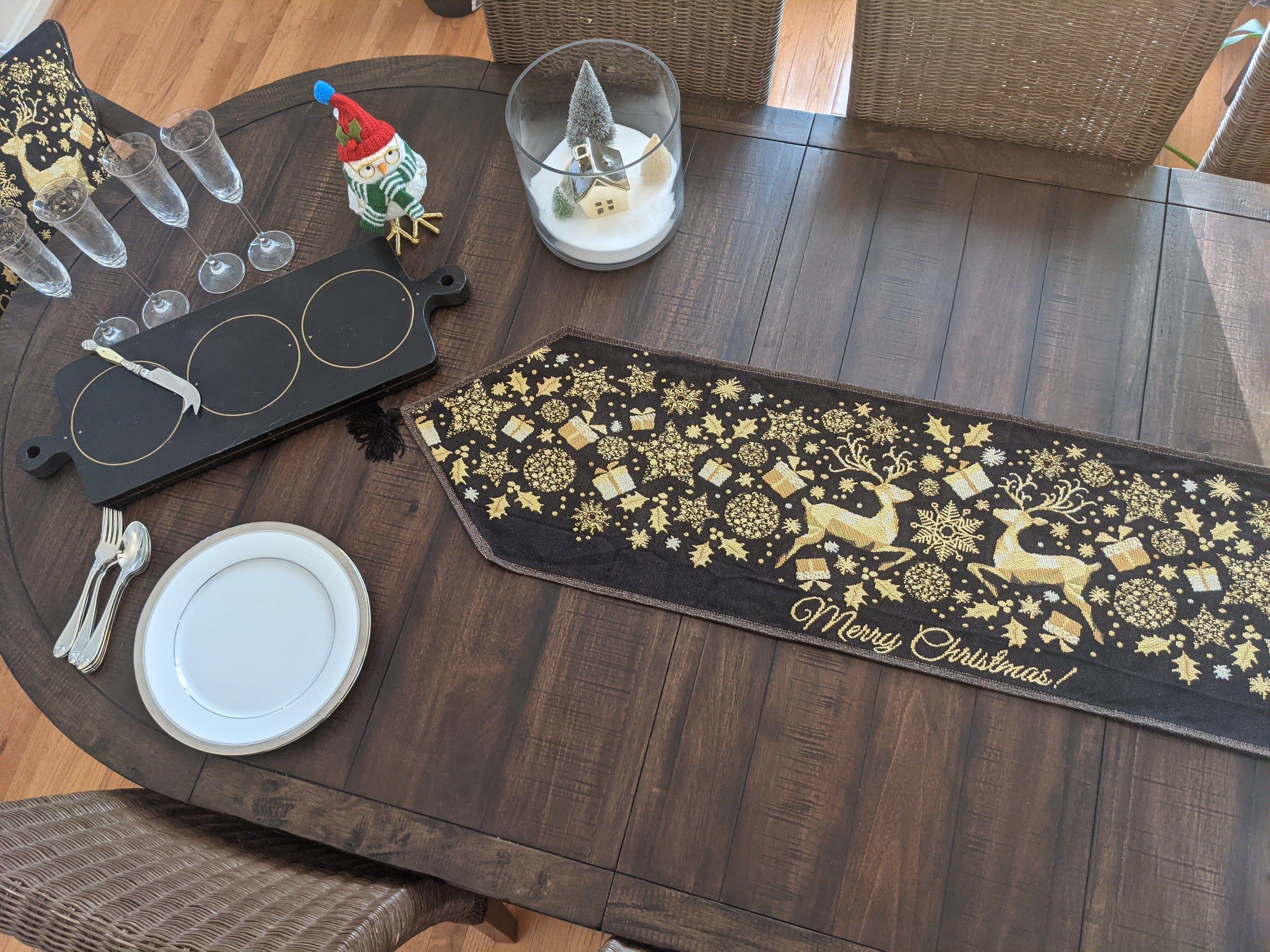 DaDa Bedding Magical Golden Reindeer Woven Tapestry Dining Table Runner (18272) DaDalogy Bedding Collection