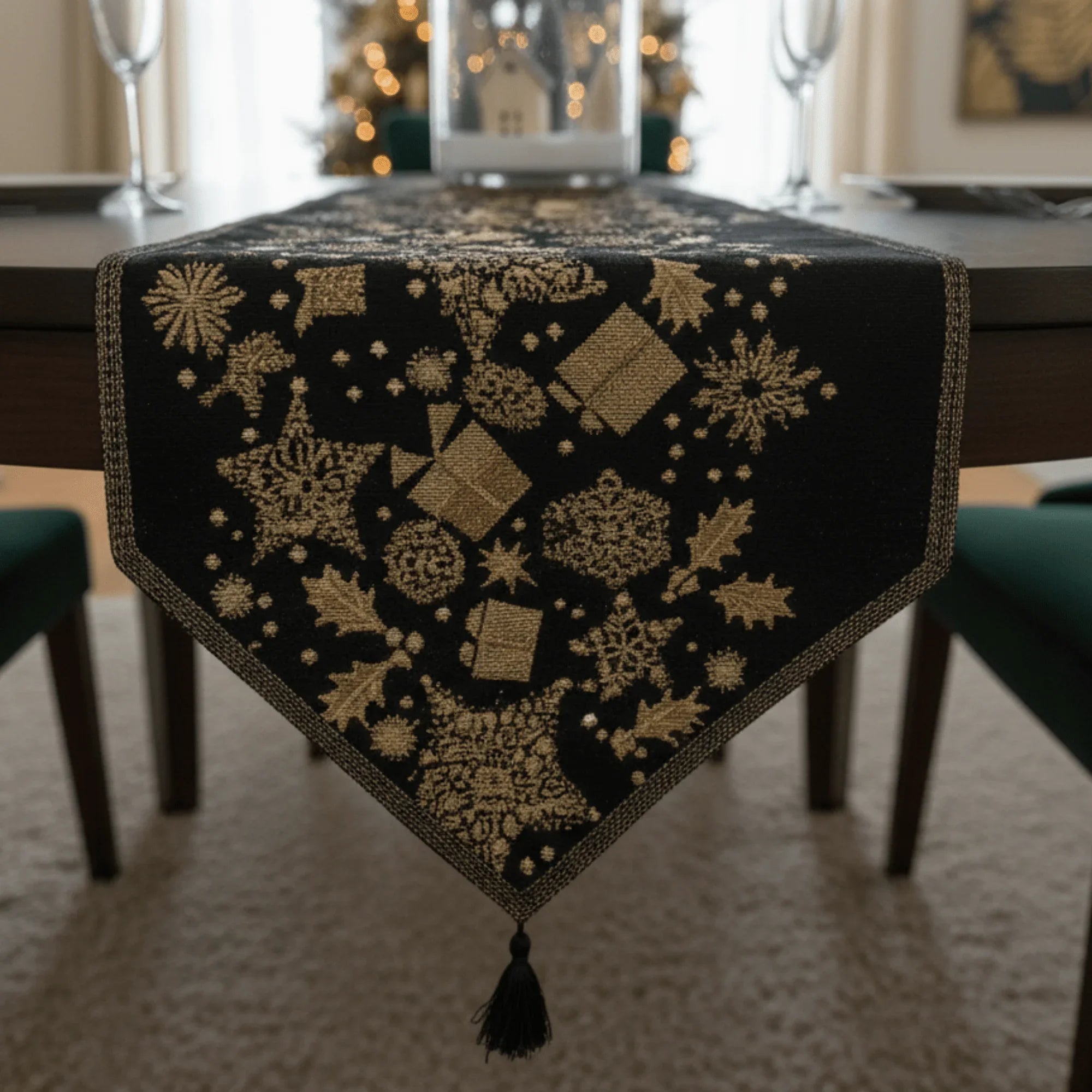 DaDa Bedding Magical Golden Reindeer Woven Tapestry Dining Table Runner (18272) DaDalogy Bedding Collection