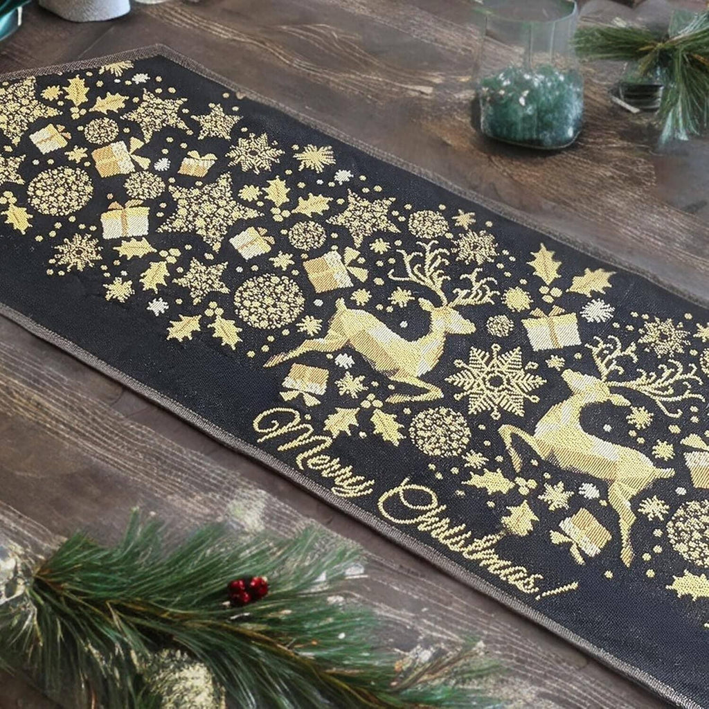 DaDa Bedding Magical Golden Reindeer Woven Tapestry Dining Table Runner (18272) DaDalogy Bedding Collection
