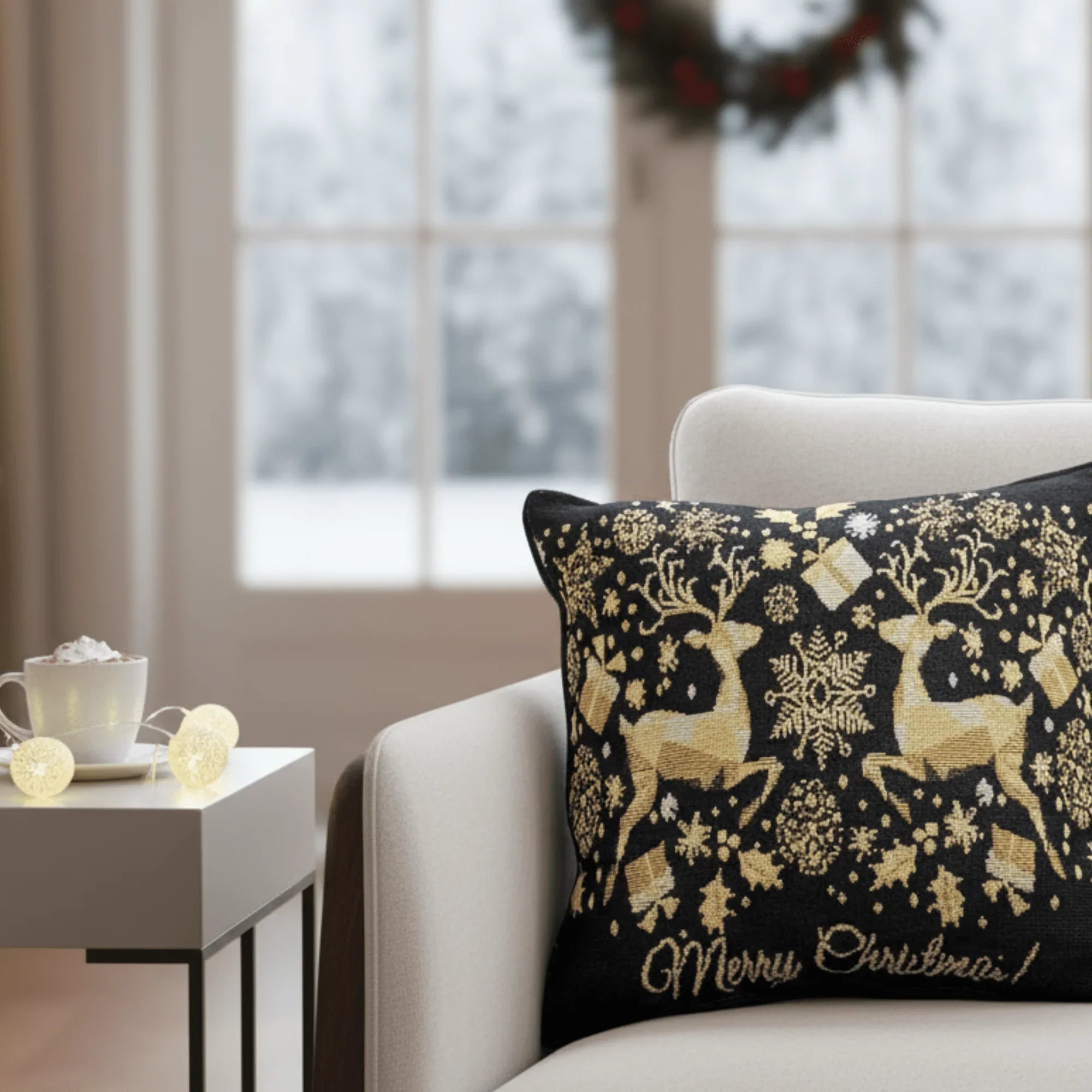 DaDa Bedding Magical Golden Reindeer Woven Tapestry Throw Pillow Covers 16" x 16" DaDalogy Bedding Collection