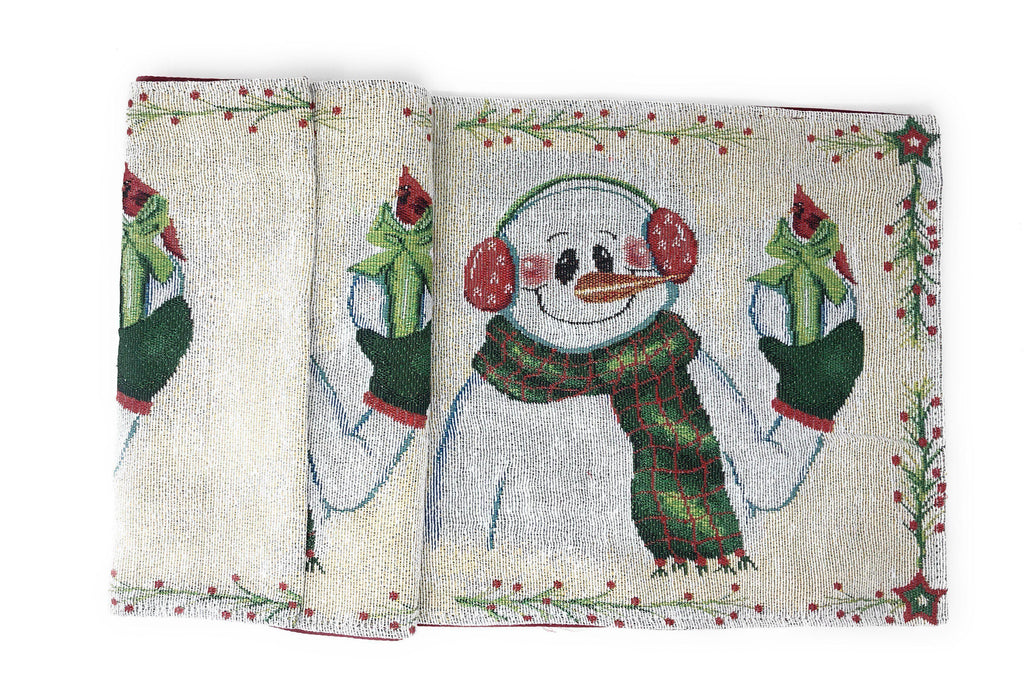 DaDa Bedding Magical Snowman Holiday Woven Tapestry Dining Table Runner (9733) DaDalogy Bedding Collection