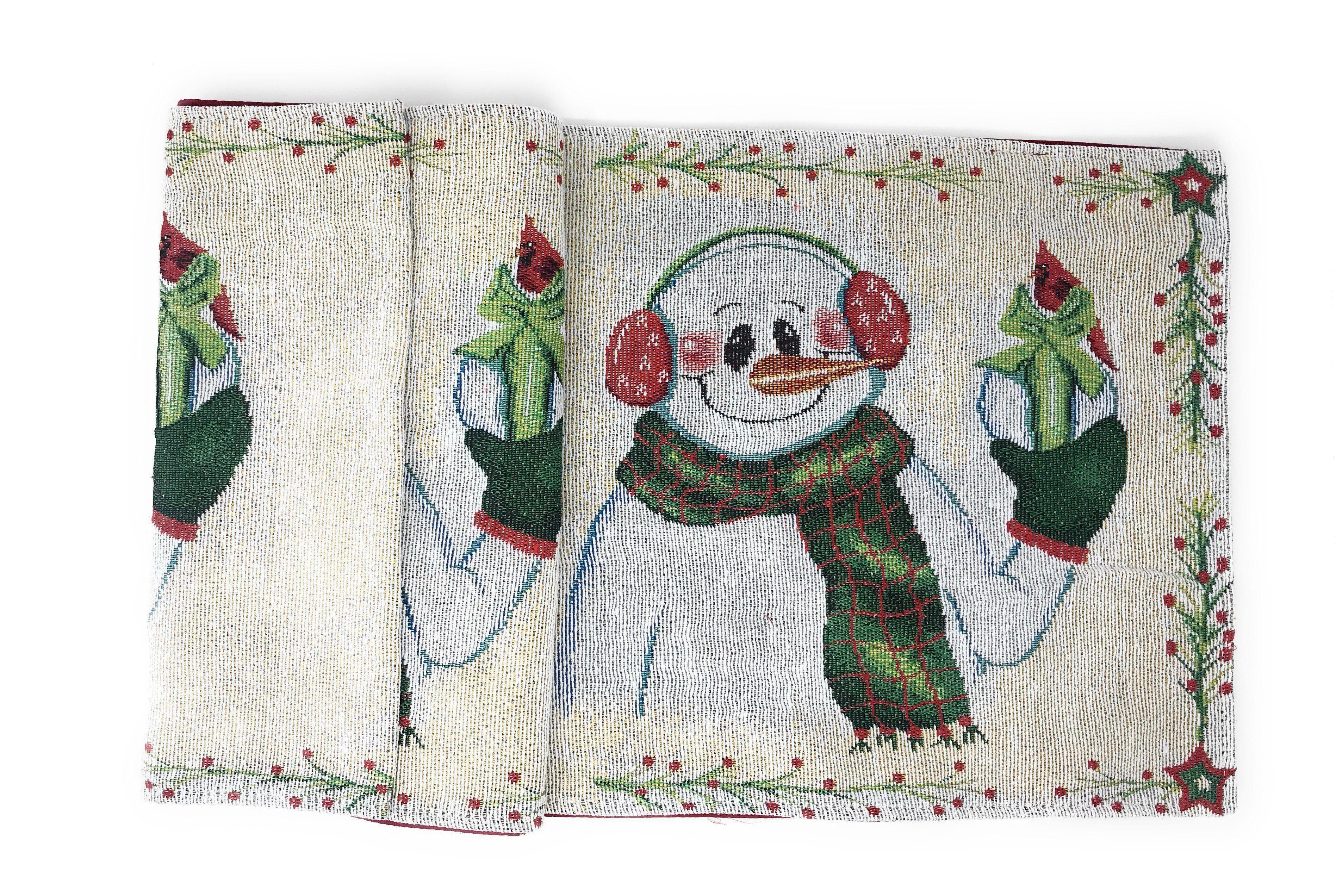 DaDa Bedding Magical Snowman Holiday Woven Tapestry Dining Table Runner (9733) DaDalogy Bedding Collection