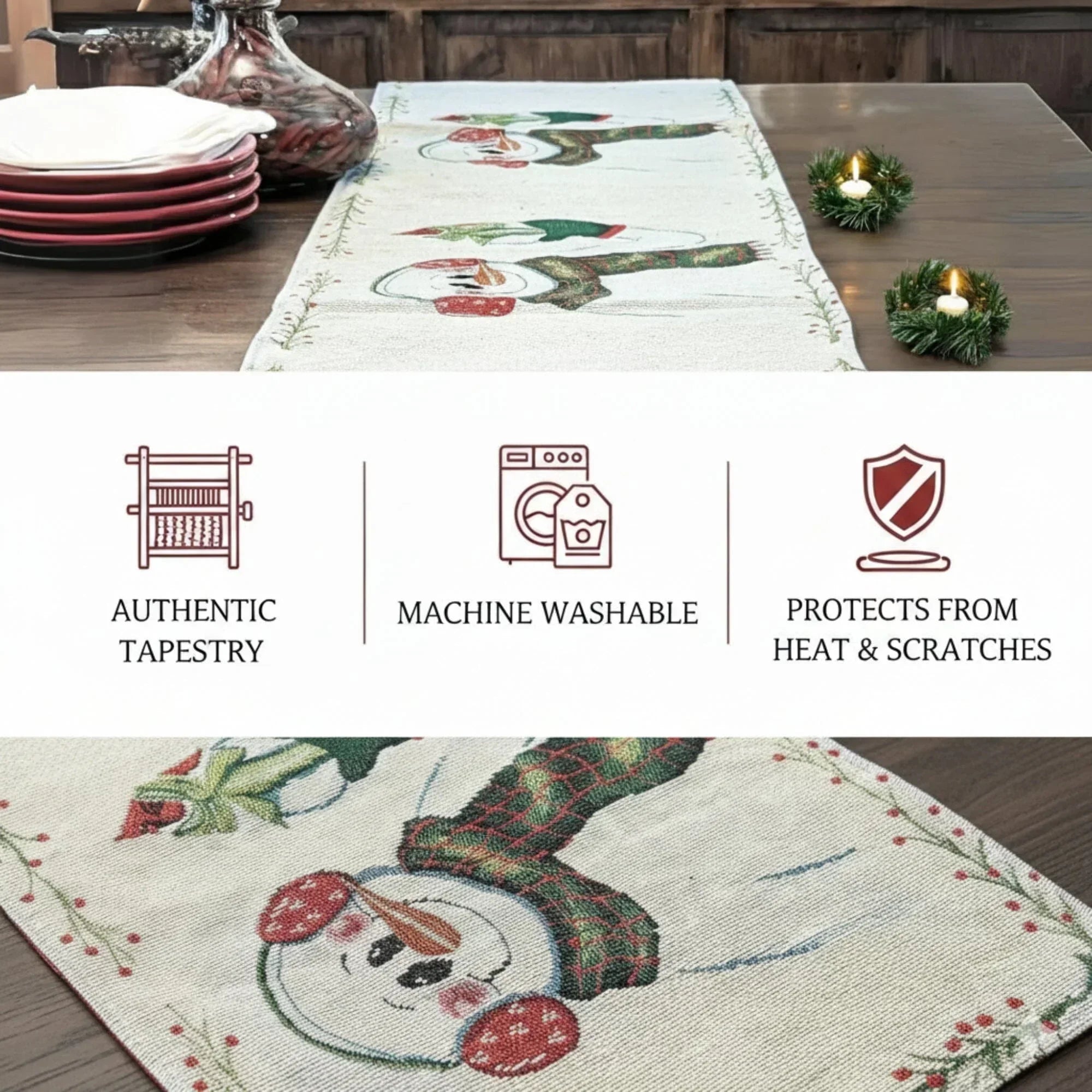 DaDa Bedding Magical Snowman Holiday Woven Tapestry Dining Table Runner (9733) DaDalogy Bedding Collection