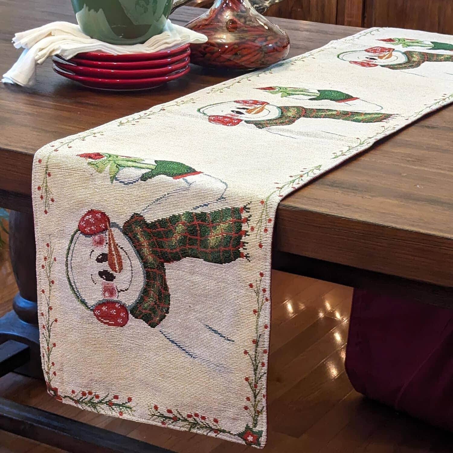 DaDa Bedding Magical Snowman Holiday Woven Tapestry Dining Table Runner (9733) DaDalogy Bedding Collection