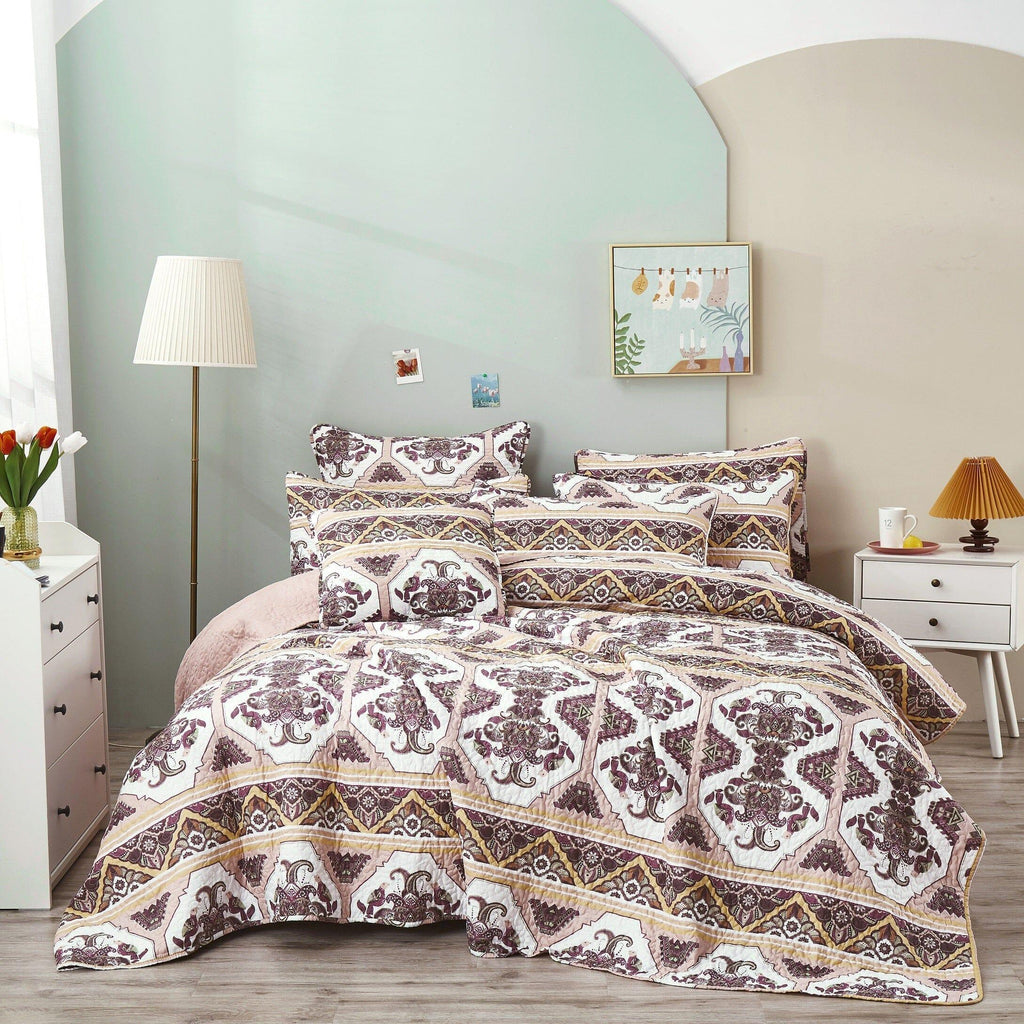 DaDa Bedding Majestic Oriental Kilim Bedspread - Royal Persian Traditional Design Intricate Ornate Ornament Print Coverlet w/ Shams DaDalogy Bedding Collection